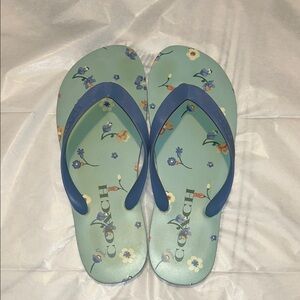 Coach Blue Floral Flip Flops